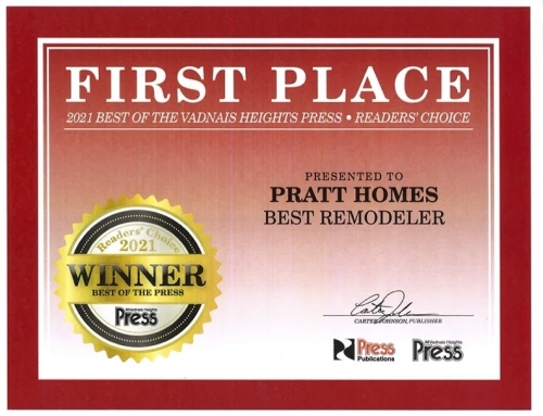 Pratt Homes Voted Best Remodeler in Vadnais Heights 2021